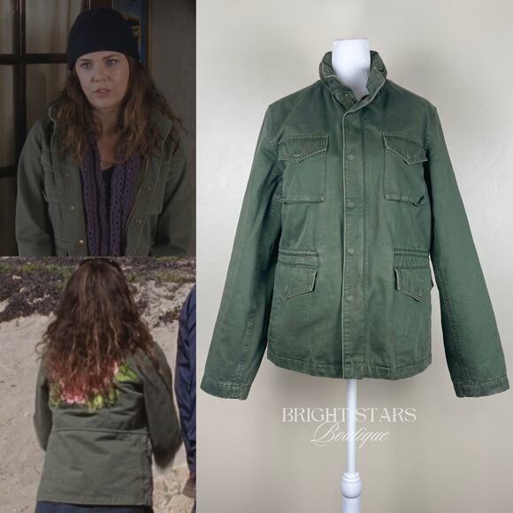 Rare Vintage Floral Embroidered Back Green Utility Jacket ASO Lorelai Gilmore - Picture 2 of 7